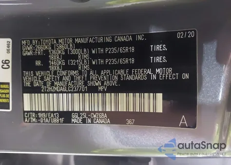 2020 Lexus Rx 350 from USA, damaged, VIN 2T2HZMDA6LC237701